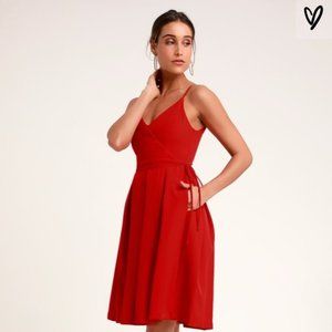 CLOSET CLEAR OUT SALE - NWOT Lulu’s Pleated Faux Wrap Midi Skater Dress